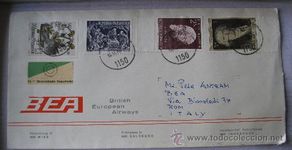 Sellos: sobre circulado BEA british european airways, con sellos austriacos, 1970